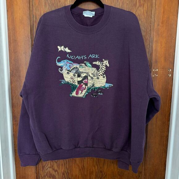 Vintage Lee Nutmeg Noah's‎ Ark Crewneck Sweatshirt 2X Purple - Picture 1 of 10